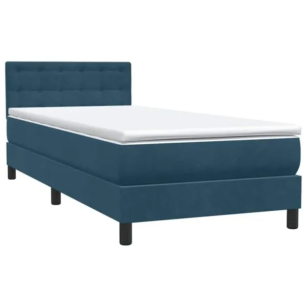 Pat box spring cu saltea, albastru închis, 90×220 cm, catifea