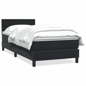 Pat box spring cu saltea, negru, 100×220 cm, catifea