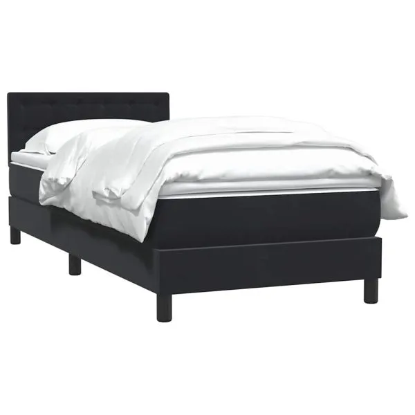 Pat box spring cu saltea, negru, 100×220 cm, catifea