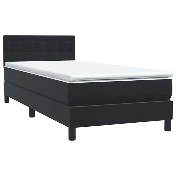 Pat box spring cu saltea, negru, 100×220 cm, catifea