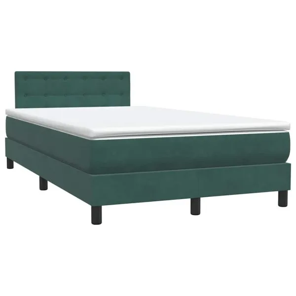 Pat box spring cu saltea, verde închis, 120×220 cm, catifea