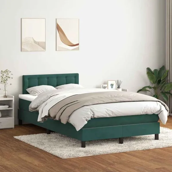 Pat box spring cu saltea, verde închis, 120×220 cm, catifea