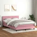 Pat box spring cu saltea, roz, 140×220 cm, catifea