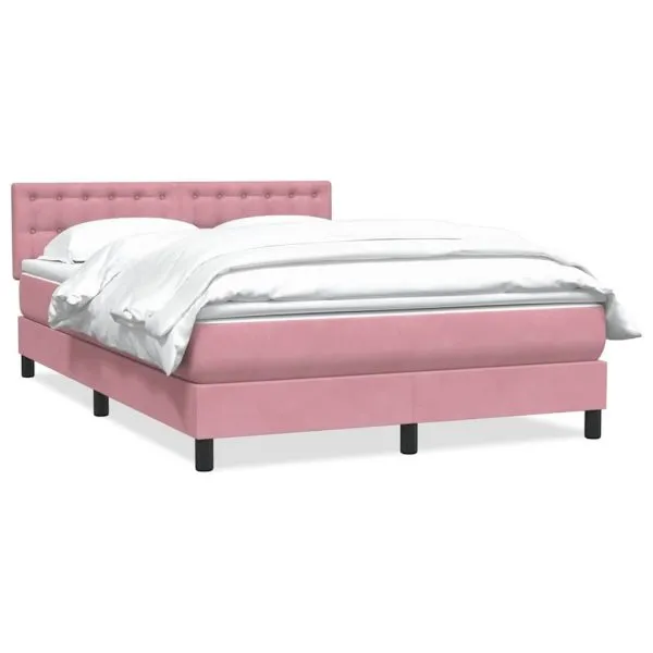 Pat box spring cu saltea, roz, 160×220 cm, catifea