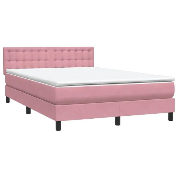 Pat box spring cu saltea, roz, 160×220 cm, catifea