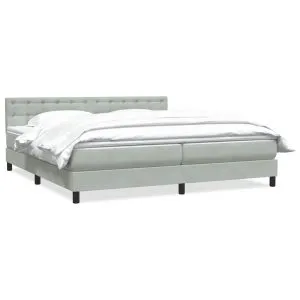 Pat cu arcuri cu saltea gri deschis 200×220 cm catifea