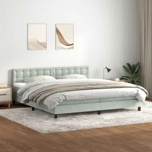 Pat cu arcuri cu saltea gri deschis 200×220 cm catifea