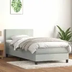 Pat box spring cu saltea, gri deschis, 80×210 cm, catifea