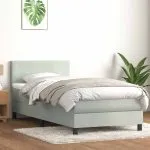 Pat box spring cu saltea, gri deschis, 90×210 cm, catifea