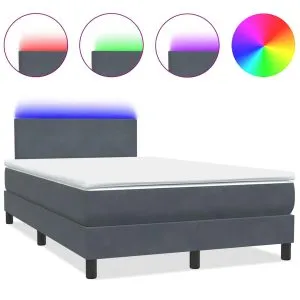Pat box spring cu saltea, gri închis, 120×210 cm, catifea