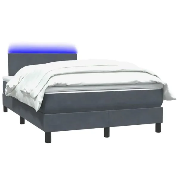 Pat box spring cu saltea, gri închis, 120×210 cm, catifea