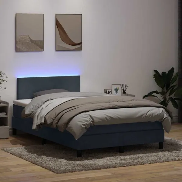 Pat box spring cu saltea, gri închis, 120×210 cm, catifea