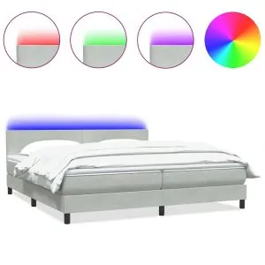 Pat continental cu saltea, gri deschis, 180×210 cm, catifea