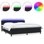 Pat box spring cu saltea, negru, 180×210 cm, catifea