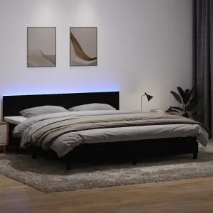 Pat box spring cu saltea, negru, 180×210 cm, catifea