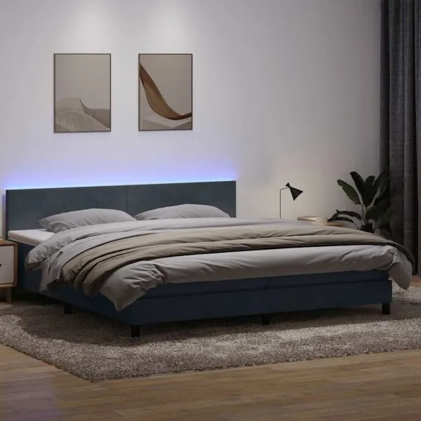 Pat box spring cu saltea, gri închis, 200×210 cm, catifea