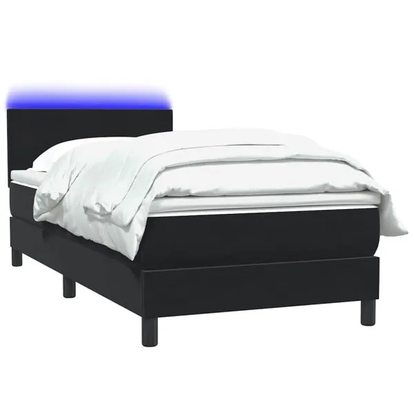 Pat box spring cu saltea, negru, 80×220 cm, catifea