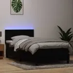 Pat box spring cu saltea, negru, 80×220 cm, catifea