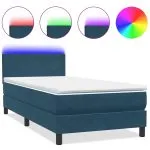Pat box spring cu saltea, albastru închis, 80×220 cm, catifea