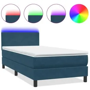 Pat box spring cu saltea, albastru închis, 80×220 cm, catifea