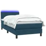Pat box spring cu saltea, albastru închis, 80×220 cm, catifea