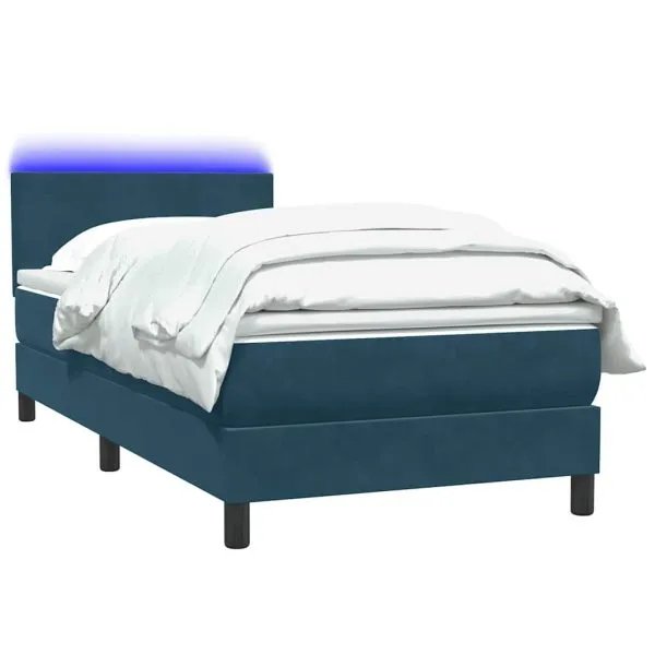 Pat box spring cu saltea, albastru închis, 80×220 cm, catifea