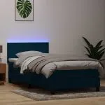 Pat box spring cu saltea, albastru închis, 80×220 cm, catifea