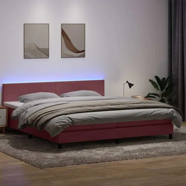 Pat box spring cu saltea, roz, 200×220 cm, catifea
