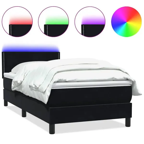 Pat box spring cu saltea, negru, 90×210 cm, catifea