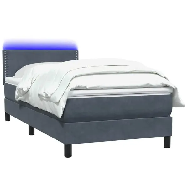 Pat box spring cu saltea, gri închis, 100×210 cm, catifea