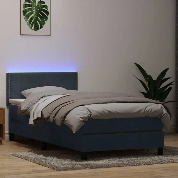 Pat box spring cu saltea, gri închis, 100×210 cm, catifea