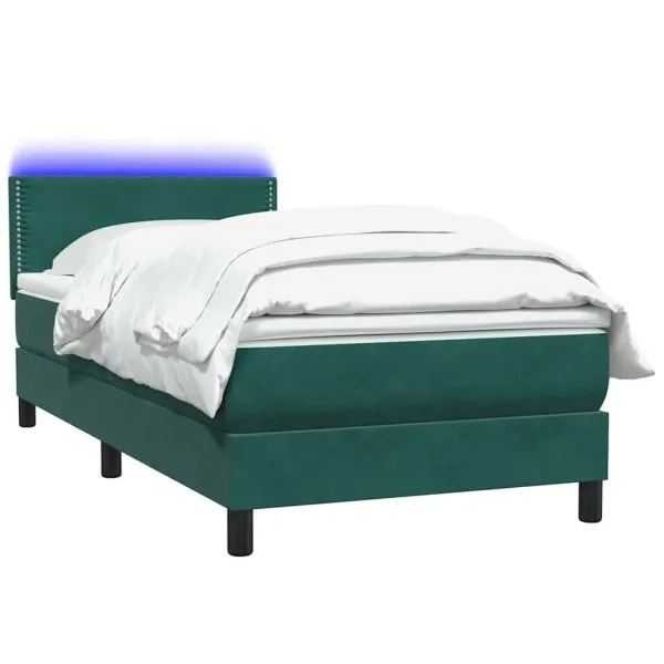 Pat box spring cu saltea, verde închis, 100×210 cm, catifea