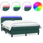 Pat box spring cu saltea, Verde închis, 140×210 cm, catifea