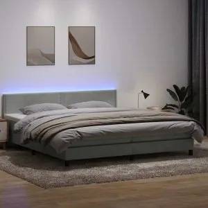 Pat continental cu saltea, gri deschis, 180×210 cm, catifea