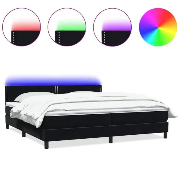 Pat box spring cu saltea, negru, 200×210 cm, catifea