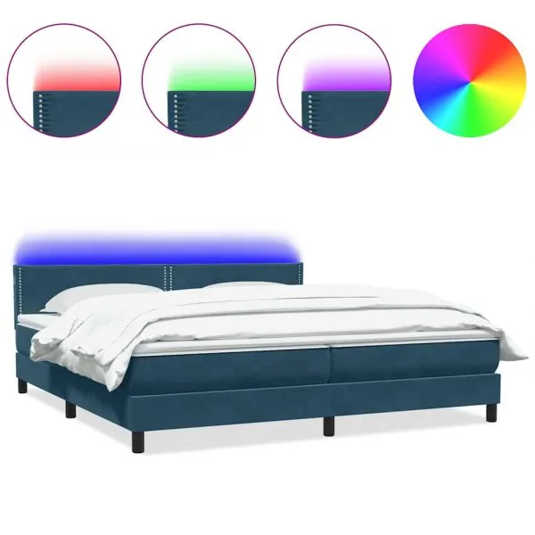 Pat box spring cu saltea, albastru închis, 200×210 cm, catifea