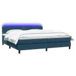 Pat box spring cu saltea, albastru închis, 200×210 cm, catifea