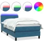 Pat box spring cu saltea, albastru închis, 80×220 cm, catifea