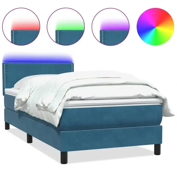 Pat box spring cu saltea, albastru închis, 80×220 cm, catifea
