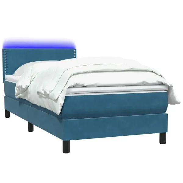 Pat box spring cu saltea, albastru închis, 80×220 cm, catifea