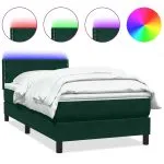 Pat box spring cu saltea, verde închis, 100×220 cm, catifea