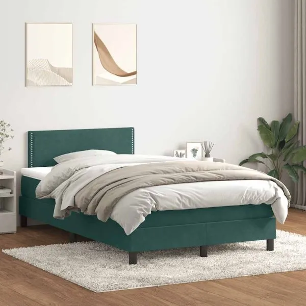 Pat box spring cu saltea, verde închis, 120×220 cm, catifea