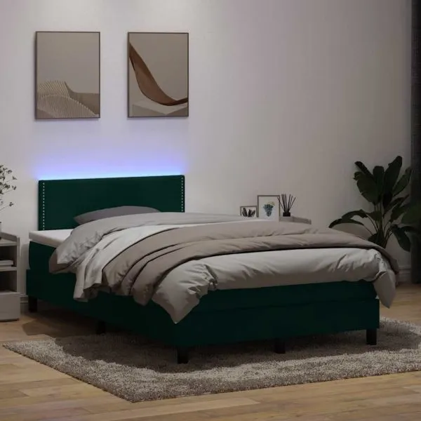 Pat box spring cu saltea, verde închis, 120×220 cm, catifea
