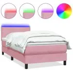 Pat box spring cu saltea, roz, 120×220 cm, catifea