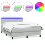 Pat box spring cu saltea, gri deschis, 160×220 cm, catifea