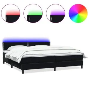 Pat box spring cu saltea, negru, 180×220 cm, catifea