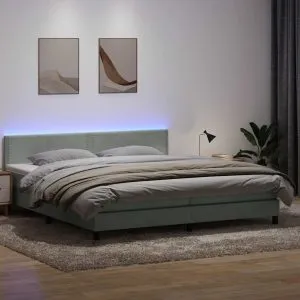 Pat cu arcuri cu saltea gri deschis 200×220 cm catifea