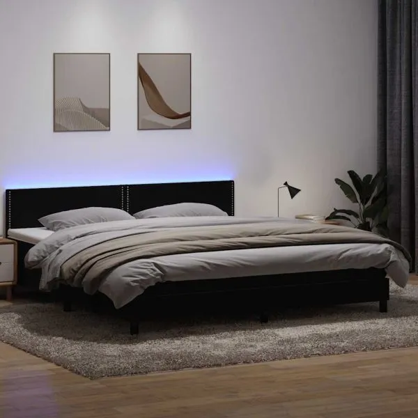 Pat box spring cu saltea, negru, 200×220 cm, catifea
