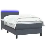 Pat box spring cu saltea, gri închis, 90×210 cm, catifea