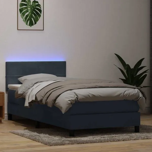 Pat box spring cu saltea, gri închis, 90×210 cm, catifea